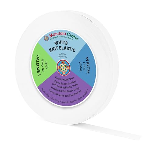 Mandala Crafts Wide 1 Inch White Elastic Bands Spool for Pants Waistbands Sewing and DIY Crafts, 50 YD Stretchy Flat Fabric Strap Knit Elastic Band for Wig - Image 1