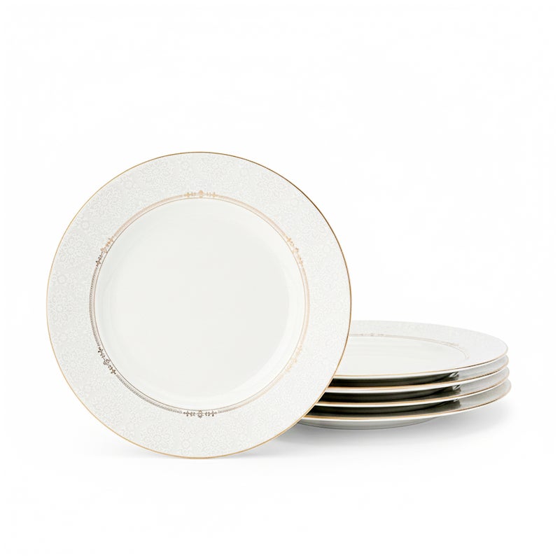 Shallow ISLA New Bone China Dinner Plate 26.7 cm – White with Elegant Gold Rim, Premium Tableware for Daily Use, Brunch, Ramadan, Eid, Diwali & Gifting, Crockery, Casual dining plate (Set 0f 4) - Image 1