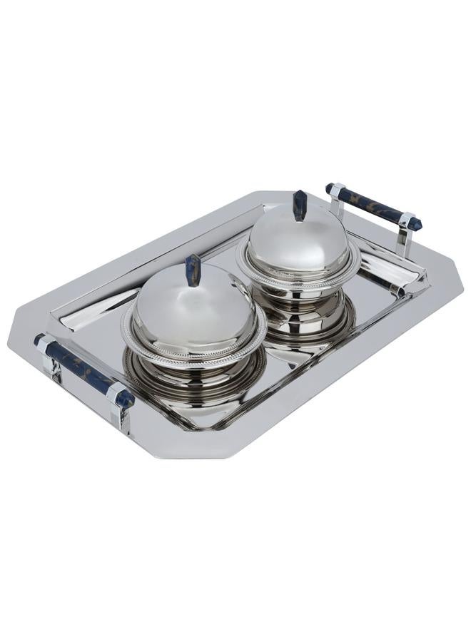 Alsaif Alif Serving Trays Set With Steel Dates 3 Pieces Silver - Image 1