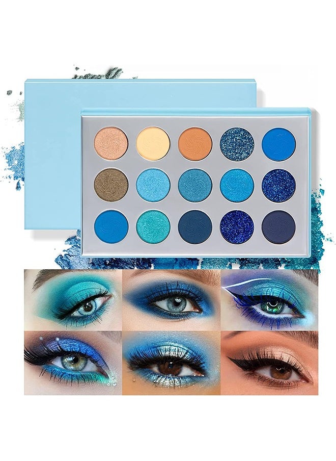 Technic - Blue Eyeshadow Palette, 15 Colors Eye Shadow Pallete Sets Highly Pigmented Matte Glitter Colorful Long Lasting Blendable Nude Silver Grey Glitter Metallic Navy Dark Light Blue Makeup Pallet For Women - Image 1