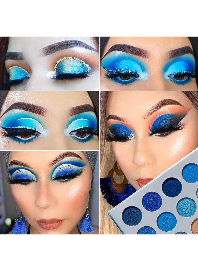 Technic - Blue Eyeshadow Palette, 15 Colors Eye Shadow Pallete Sets Highly Pigmented Matte Glitter Colorful Long Lasting Blendable Nude Silver Grey Glitter Metallic Navy Dark Light Blue Makeup Pallet For Women - Image 1