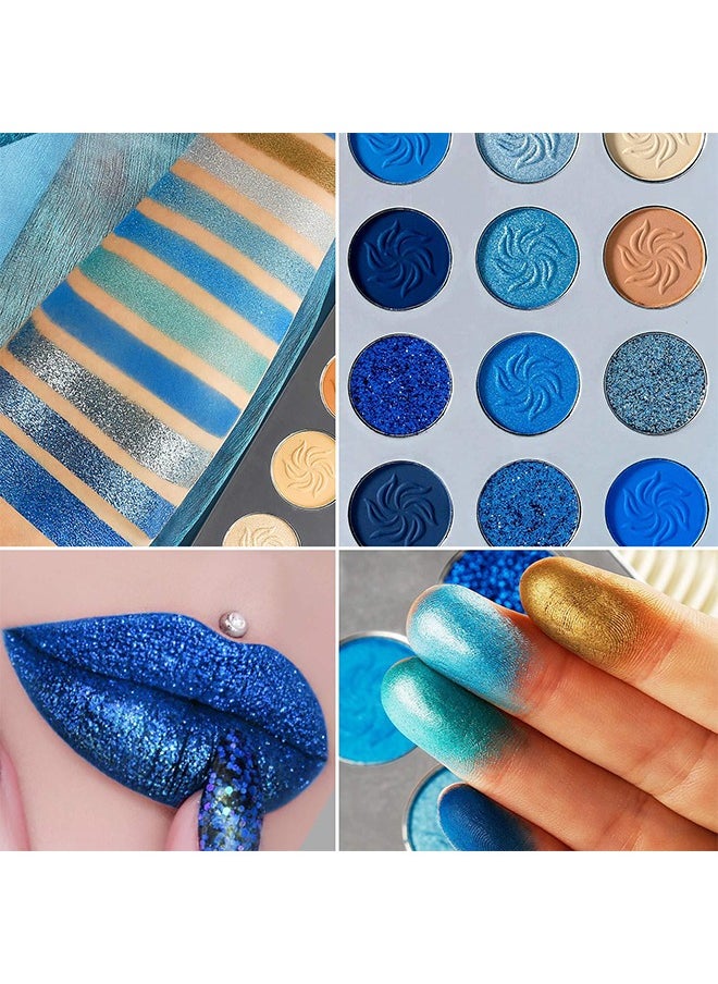 Technic - Blue Eyeshadow Palette, 15 Colors Eye Shadow Pallete Sets Highly Pigmented Matte Glitter Colorful Long Lasting Blendable Nude Silver Grey Glitter Metallic Navy Dark Light Blue Makeup Pallet For Women - Image 1