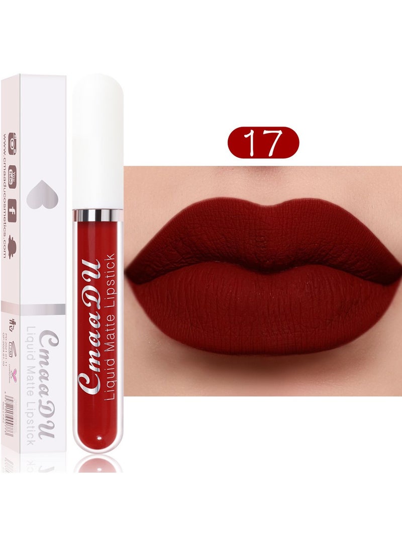 CmaaDu 1 قطعة أحمر شفاه سائل، أحمر شفاه غير لامع مقاوم للماء، لون غير متلاشي يدوم طويلاً، تركيبة طبيعية مرطبة لأقلام تحديد الشفاه لمناسبات متعددة، (لون أحمر شفاه غير لامع_17) - Image 1