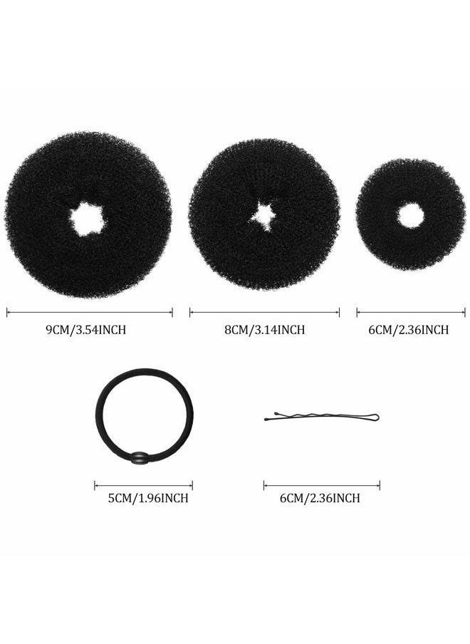 WILLBOND Women, Girls and Kids Foam Sponge Donut Hair Bun Shaper Set - 9 Rings with 12 Elastic Bands and 32 Bobby Pins (Black)  - Image 2