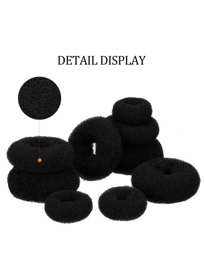 WILLBOND Women, Girls and Kids Foam Sponge Donut Hair Bun Shaper Set - 9 Rings with 12 Elastic Bands and 32 Bobby Pins (Black)  - Image 4