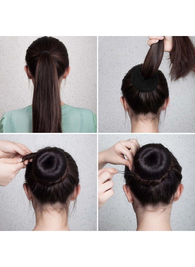 WILLBOND Women, Girls and Kids Foam Sponge Donut Hair Bun Shaper Set - 9 Rings with 12 Elastic Bands and 32 Bobby Pins (Black)  - Image 3