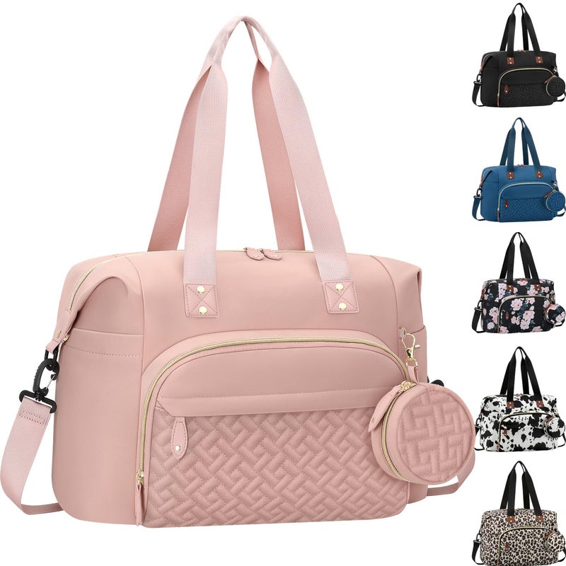 Tenot Diaper Bag Tote, Baby Bag Travel Diaper Tote Bag with Pacifier Case, Cute Maternity Hospital Baby Stylish Diaper Tote for Mom Dad Pink - Image 1
