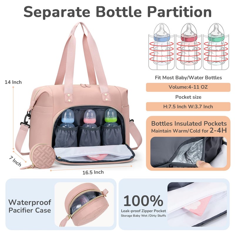 Tenot Diaper Bag Tote, Baby Bag Travel Diaper Tote Bag with Pacifier Case, Cute Maternity Hospital Baby Stylish Diaper Tote for Mom Dad Pink - Image 2
