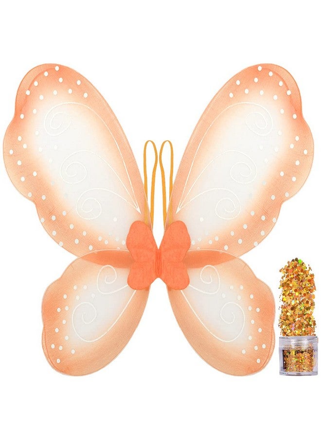 Funcredible Monarch Butterfly Wings ; Orange Fairy Wings With Chunky Glitter Set ; Butterfly Costume Accessories ; Halloween Cosplay Party Favors For Women And Kids - Image 2