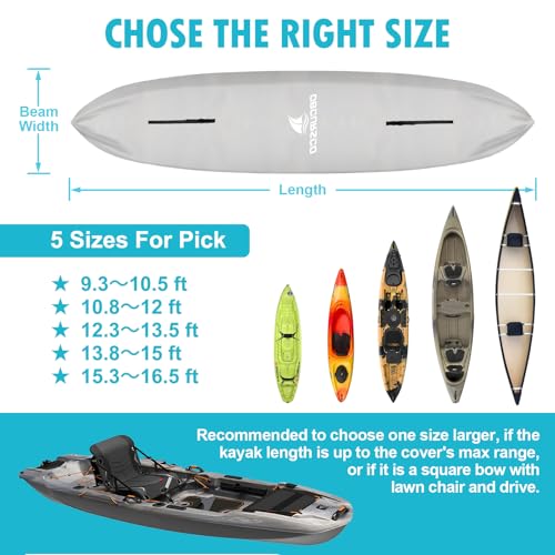 Obcursco 600D Kayak Cover Waterproof, 9.3-16.5FT Thickened UV-Proof, Tear and Fade Resistant Canoe Cover, Kayak Covers for Outdoor and Indoor Storage, Perfect as Kayak Accessories for SUP Paddle Board - Image 5