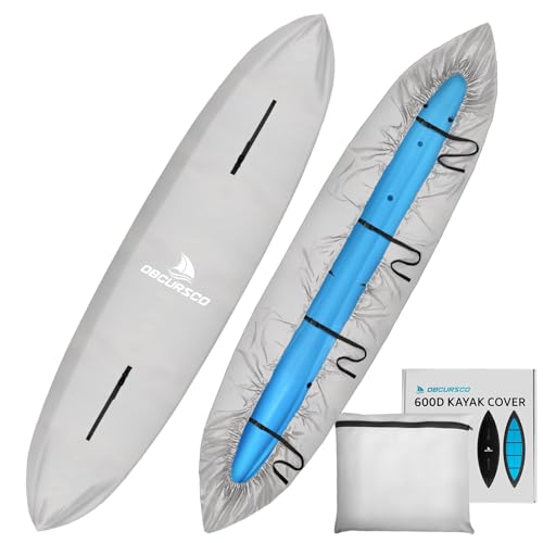 Obcursco 600D Kayak Cover Waterproof, 9.3-16.5FT Thickened UV-Proof, Tear and Fade Resistant Canoe Cover, Kayak Covers for Outdoor and Indoor Storage, Perfect as Kayak Accessories for SUP Paddle Board - Image 1