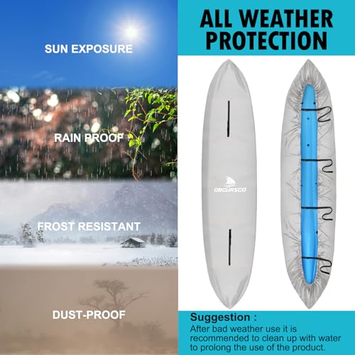 Obcursco 600D Kayak Cover Waterproof, 9.3-16.5FT Thickened UV-Proof, Tear and Fade Resistant Canoe Cover, Kayak Covers for Outdoor and Indoor Storage, Perfect as Kayak Accessories for SUP Paddle Board - Image 4