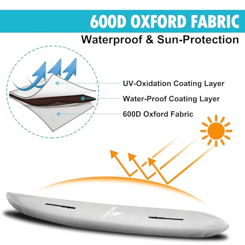 Obcursco 600D Kayak Cover Waterproof, 9.3-16.5FT Thickened UV-Proof, Tear and Fade Resistant Canoe Cover, Kayak Covers for Outdoor and Indoor Storage, Perfect as Kayak Accessories for SUP Paddle Board - Image 2