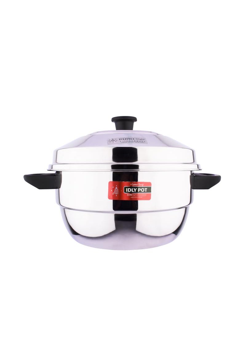 EUROstyle KITCHENWARE COOK WITH COMFORT Eurostyle Compact Supreme 15 Stainless Steel Idli Cookware Steamer Idli Idiyappam Dhokla Vegetable Steamer2in 1 3 Idli Plates 15 idlis 1 Mini Idli Plate 1 Steamer Stainless Steel EUS_Comp_15_Sup  - Image 1