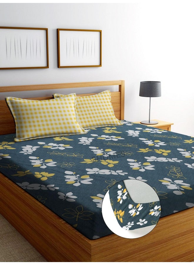 SHOMES Elastic Fitted Bedsheets with 2 King Size Pillow Covers | Double Bed with All Around Elastic, Size 72 X 78 X 8 Inches (Grey, Yellow, 250 Tc, Floral) - Image 5