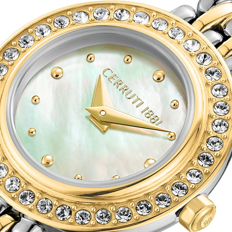 CERRUTI 1881 Women's Matera Analog Women's Watch - White Mother of Pearl Dial, Two-Tone Bracelet