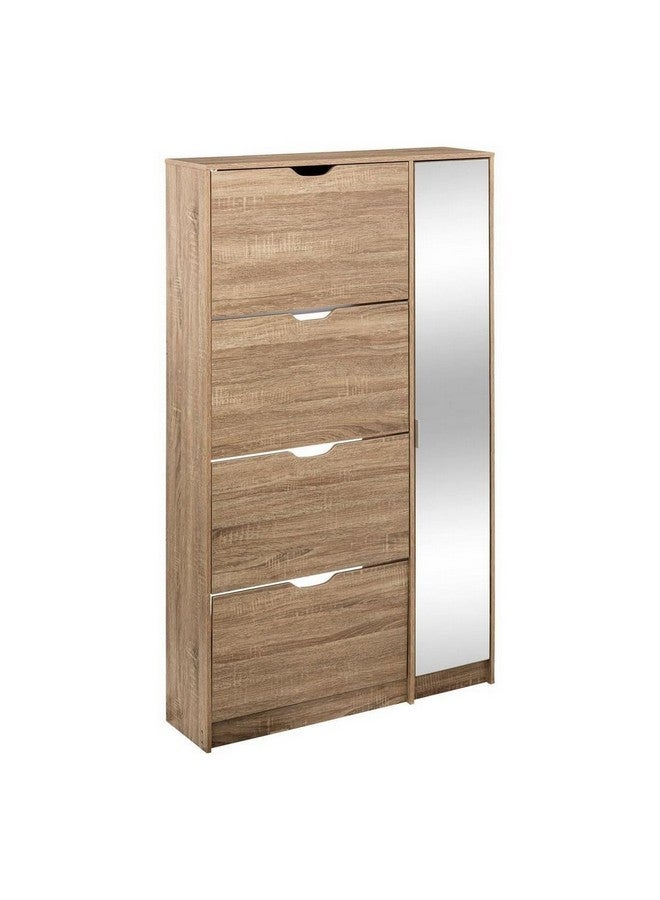 Five Simply Smart Natural Oak Effect Floor Standing Shoe Rack with Mirror Brown 155.4 x 23.3 x 85 cm 202304 - Image 1