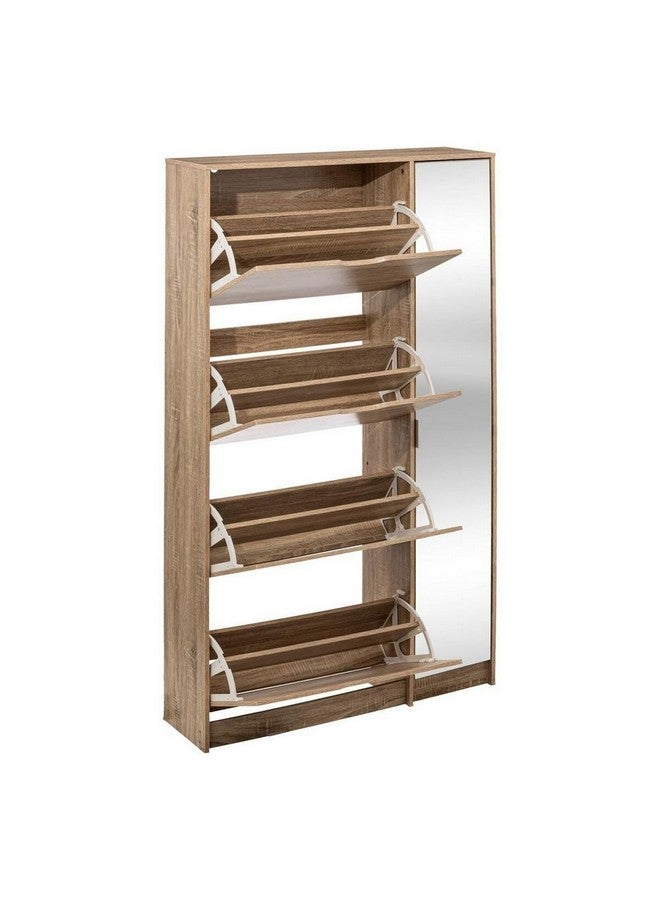 Five Simply Smart Natural Oak Effect Floor Standing Shoe Rack with Mirror Brown 155.4 x 23.3 x 85 cm 202304 - Image 4