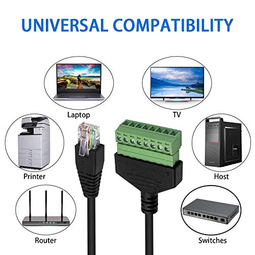 Poyiccot RJ45 Screw Terminal Adapter, RJ45 Male to 8 Pin Screw Terminal Connector, Ethernet Extender Network Adapter 8P8C Breakout Board Cable for Cat5 /6/7 AV CCTV, 12inch - Image 4