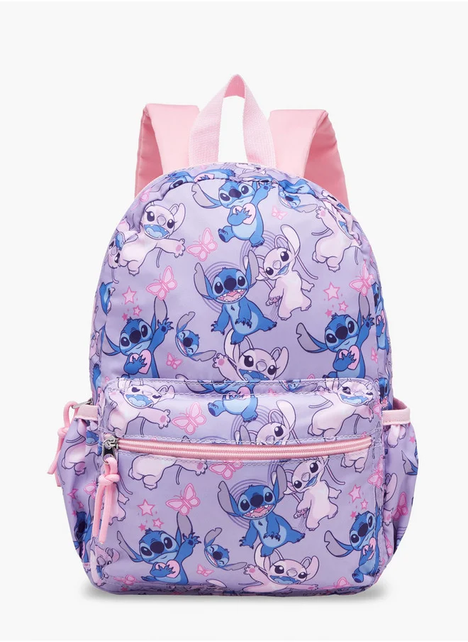 ديزني Girls Stitch and Angel Print School Backpack with Adjustable Shoulder Straps and Zip Closure - 33x25x10 cm