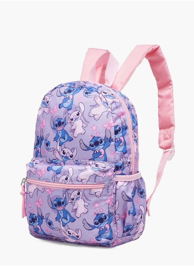 ديزني Girls Stitch and Angel Print School Backpack with Adjustable Shoulder Straps and Zip Closure - 33x25x10 cm