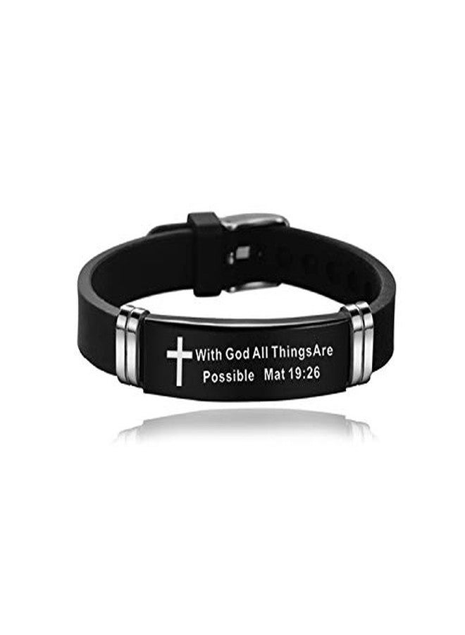 OutstandLong Inspirational Quote Cross Bracelets Faith Christian Bible Verse Silicone ID Wristband Religious for Men Women Stainless Steel Rubber Adjustable - Image 2