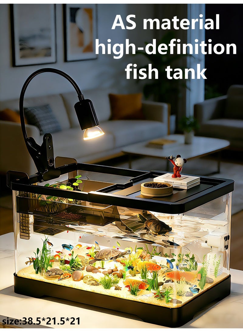 مجموعة حوض سمك/أكواريوم، تشمل إضاءة نباتية، ومضخة هواء، وفلتر، مناسبة للمبتدئين. حوض سمك بلاستيكي شفاف، مناسب لأسماك البيتا، والأسماك الذهبية، والسلاحف (متوسطة الحجم). - Image 1