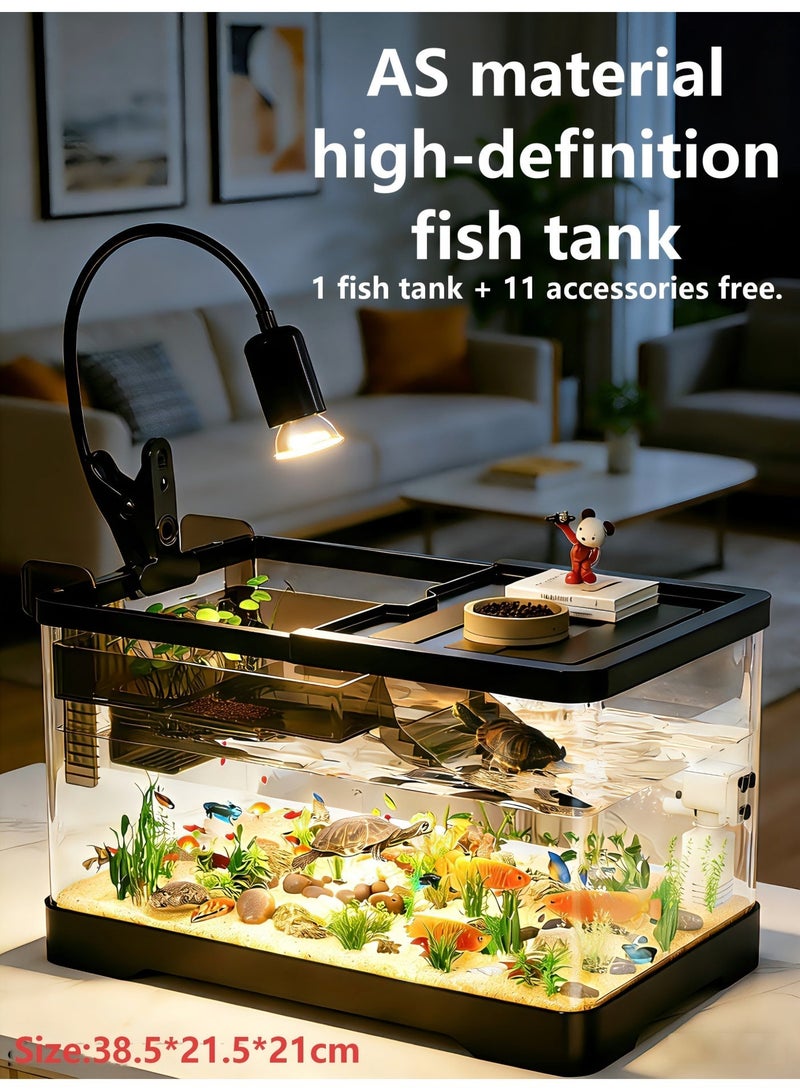 Fish tank/aquarium set, including planted lights, air pump, and filter, suitable for beginners. Transparent plastic fish tank, suitable for betta fish, goldfish, and turtles (medium size). - Image 1