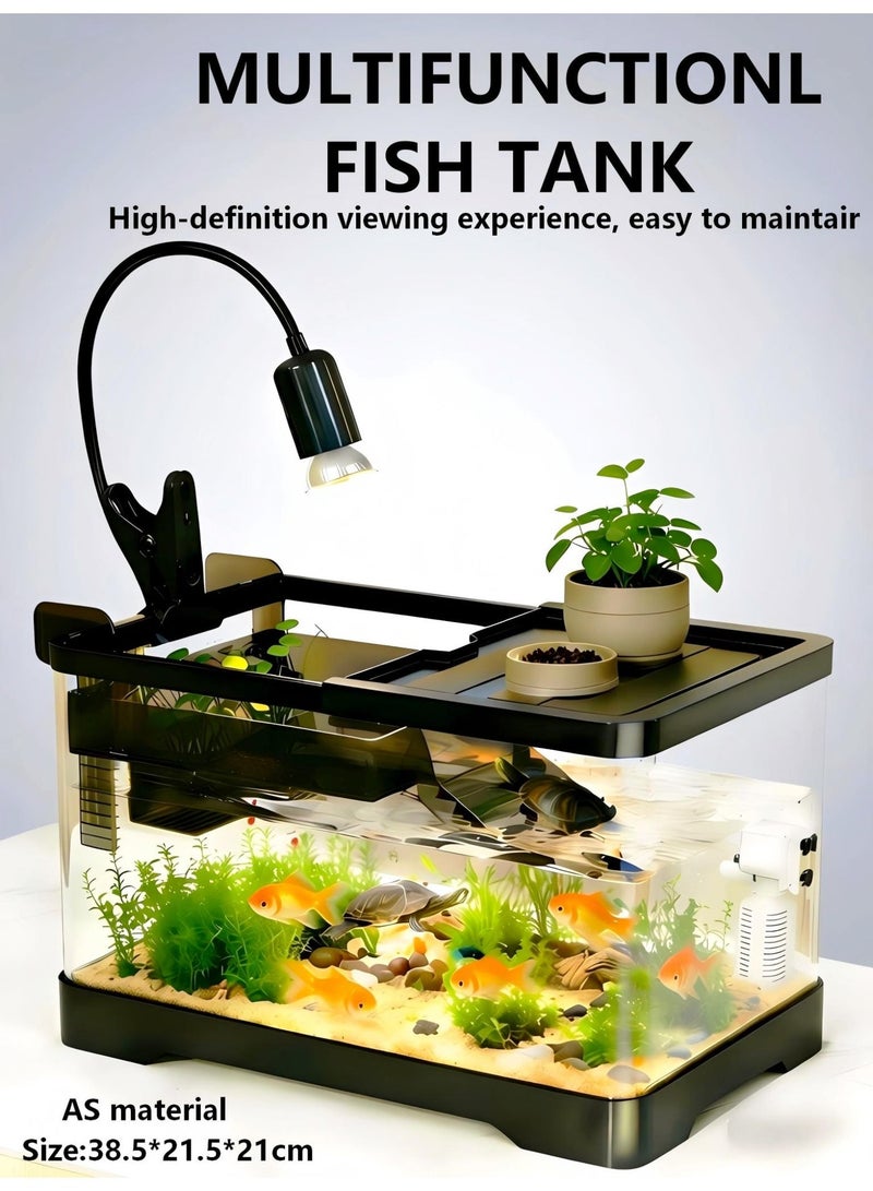 مجموعة حوض سمك/أكواريوم، تشمل إضاءة نباتية، ومضخة هواء، وفلتر، مناسبة للمبتدئين. حوض سمك بلاستيكي شفاف، مناسب لأسماك البيتا، والأسماك الذهبية، والسلاحف (متوسطة الحجم). - Image 1