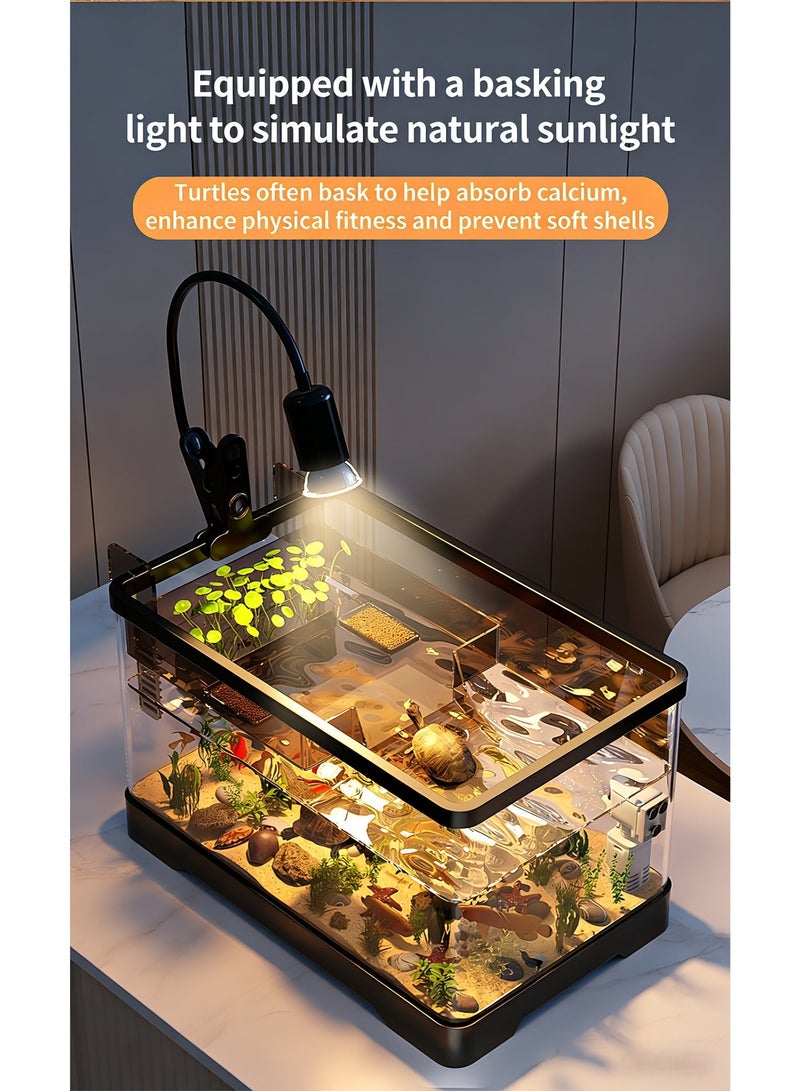 مجموعة حوض سمك/أكواريوم، تشمل إضاءة نباتية، ومضخة هواء، وفلتر، مناسبة للمبتدئين. حوض سمك بلاستيكي شفاف، مناسب لأسماك البيتا، والأسماك الذهبية، والسلاحف (متوسطة الحجم). - Image 2