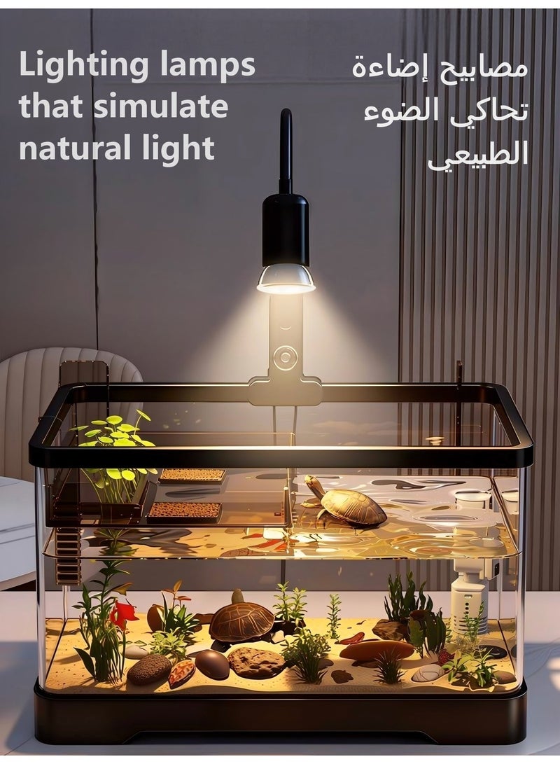 مجموعة متكاملة لحوض السلاحف والأسماك، موطن مائي وبري مع منصة تشمس، فلتر، إضاءة LED، ملحقات كاملة للسلاحف والأسماك - Image 3