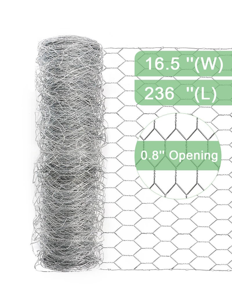 vensovo Galvanized Chicken Wire Mesh Roll 16.5" x 236", 0.8 Inch Hexagonal Poultry Netting Fence for Garden, Rabbits, Chicken Coop, Plant Protection & DIY Crafts - Image 2