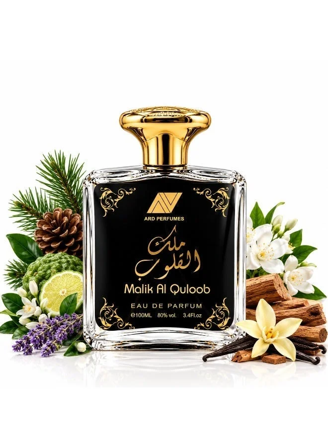 ارض العطور عطر ملك القلوب من أرد بيرفيومز للرجال – او دو بارفان 100 مل، رائحة خشبية عطرية بلمسات اللافندر وخشب الصندل والفانيليا