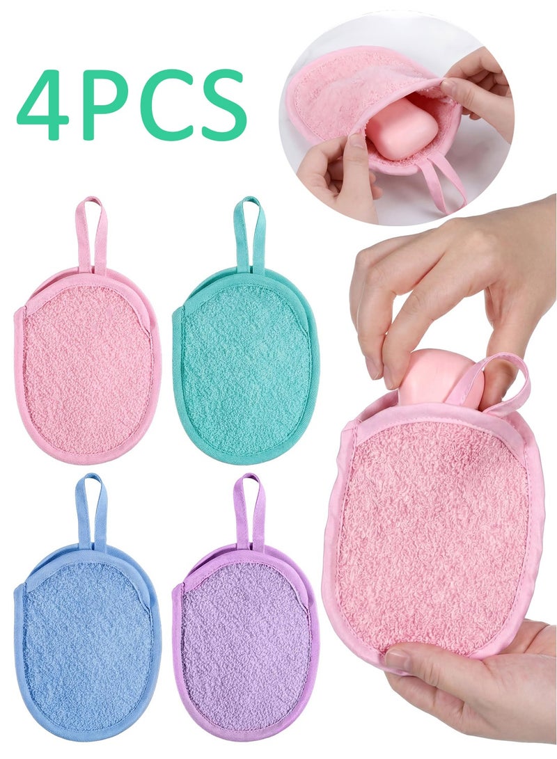 4 Pack Multi-Color Exfoliating Soap Saver Bags Reusable Bath Loofah Sponge Soft Body Scrubber Pouch Gentle Cleansing Tool for Face and Body for Men and Women Daily Shower Use - Image 1
