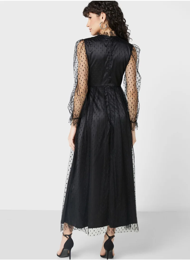 ELLA Sheer Sleeve Belted Dress