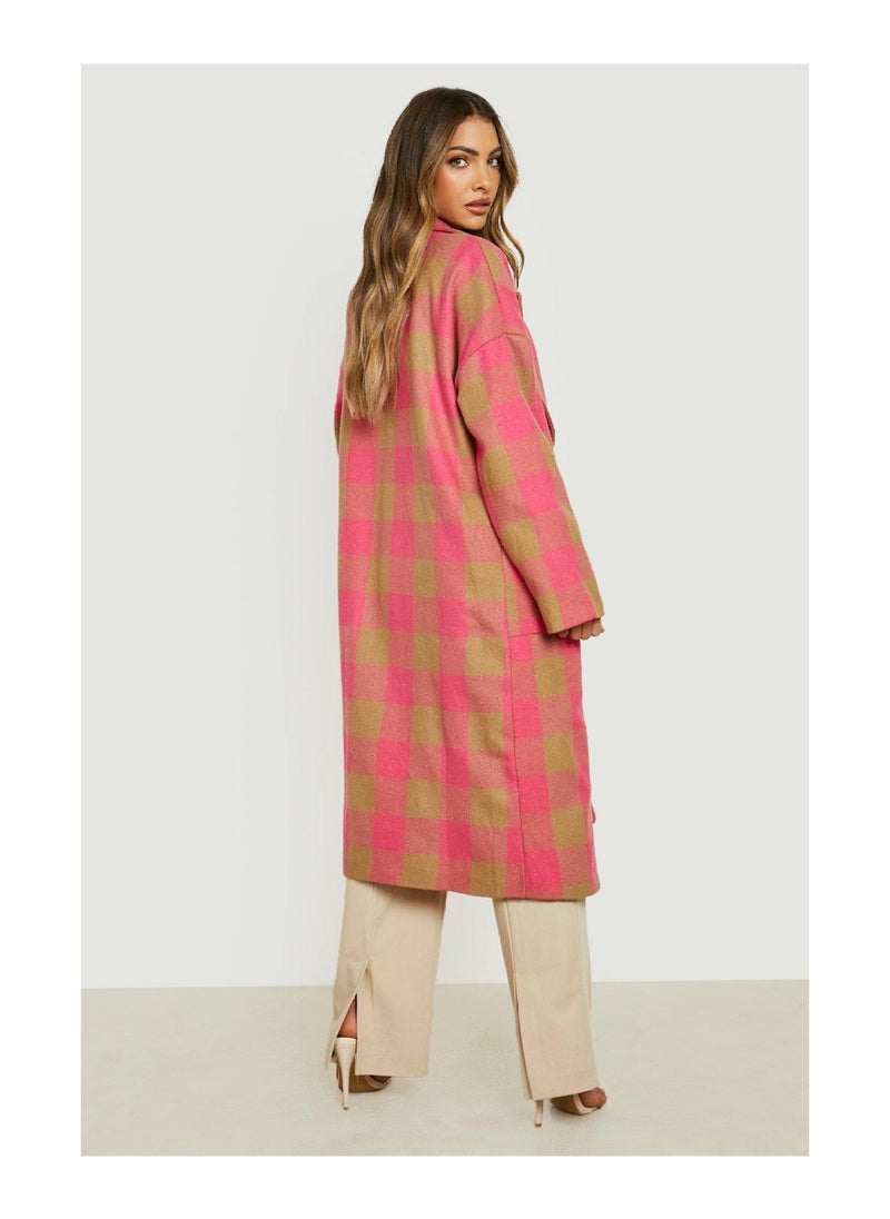 boohoo - Bright Check Wool Look Coat - Image 1