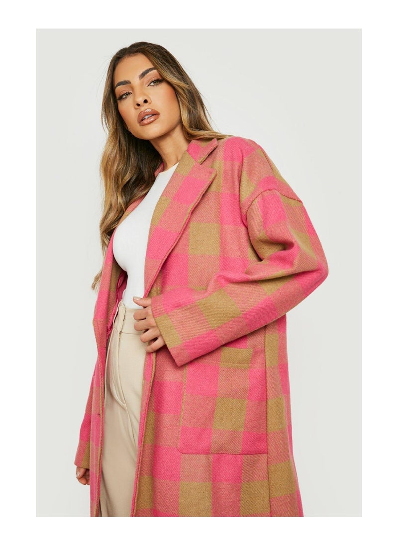 boohoo - Bright Check Wool Look Coat - Image 1