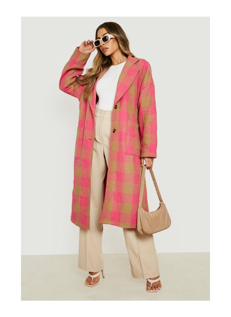 boohoo - Bright Check Wool Look Coat - Image 1