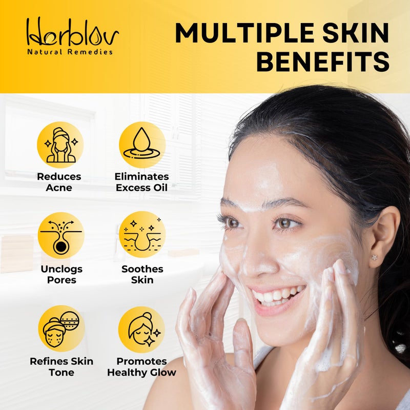 Herblov Cleansing 10% Sulfur Soap Bar for Face & Body â€“ Natural Shine Control Facial Cleanser for Acne, Oily Skin â€“ Made in USA Healing Skincare Wash with Lemongrass, Tea Tree Oil, Vitamin E, Coconut Milk - Image 2