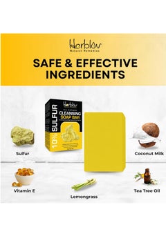 Herblov Cleansing 10% Sulfur Soap Bar for Face & Body – Natural Shine Control Facial Cleanser for Acne, Oily Skin – Made in USA Healing Skincare Wash with Lemongrass, Tea Tree Oil, Vitamin E, Coconut Milk  - Image 3