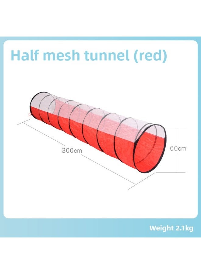 Children's Sunshine Tunnel Crawler Sensor Training Equipment Baby's Indoor Toy Rainbow Caterpillar Drill Hole Tent-Color:Half-Net Tunnel (Red) - Image 1