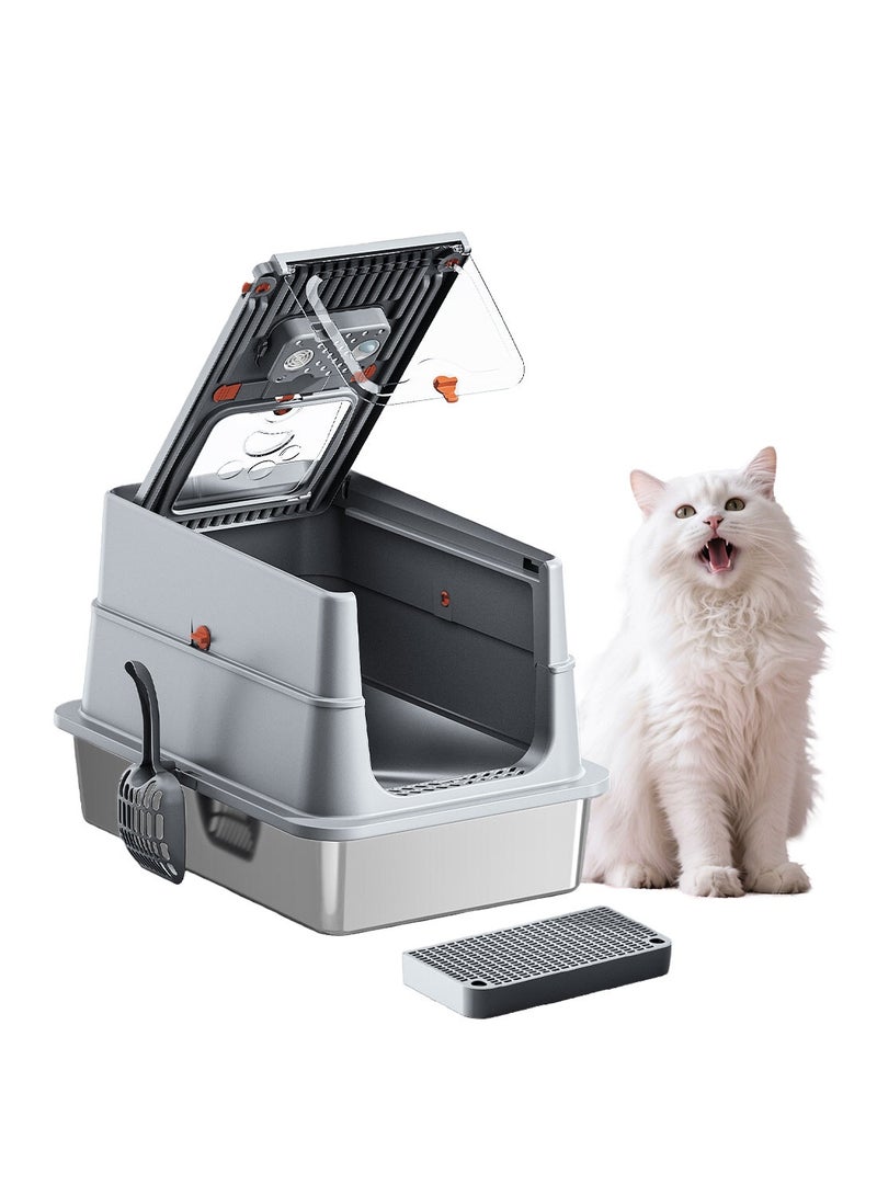 كيدل الفولاذ المقاوم للصدأ قطة القمامة مربع مع غطاء الجوانب العالية معدنية قطة القمامة مربع غير عصا ومكافحة التسرب رائحة مجانية - Image 1