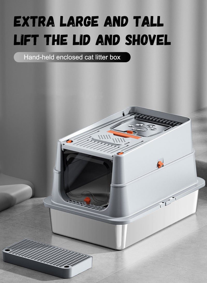 كيدل الفولاذ المقاوم للصدأ قطة القمامة مربع مع غطاء الجوانب العالية معدنية قطة القمامة مربع غير عصا ومكافحة التسرب رائحة مجانية - Image 2