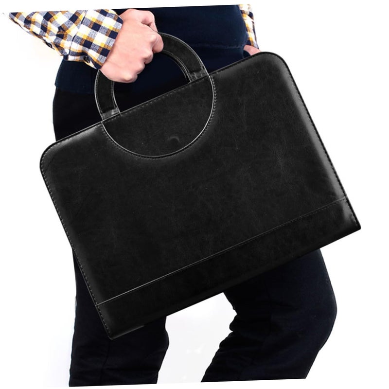حافظة مستندات سوداء بسحاب للأعمال مع حاسبة وجيوب متعددة للسفر والمكتب - Image 4