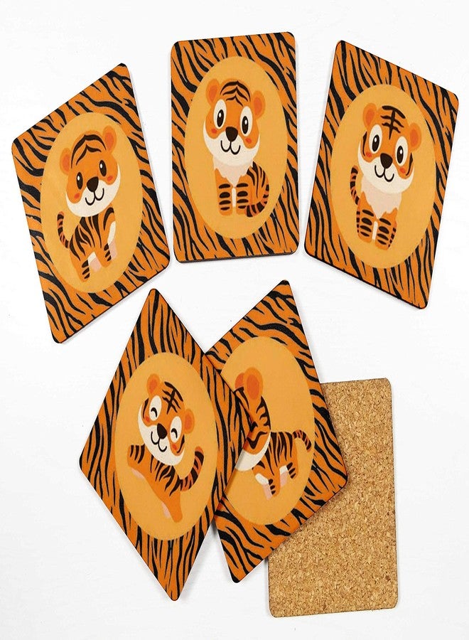 Inkdotpot Set of 6 Drink Coasters Decorative Non,Slip Cork Base 4-inch Square Printed Coasters Easy Clean- Tiger - Image 2