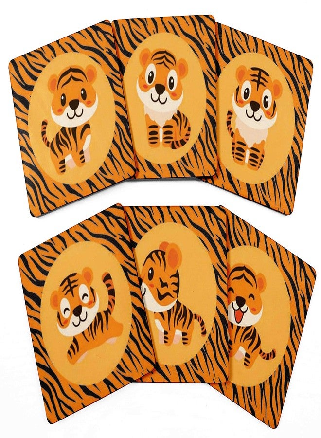 Inkdotpot Set of 6 Drink Coasters Decorative Non,Slip Cork Base 4-inch Square Printed Coasters Easy Clean- Tiger - Image 1