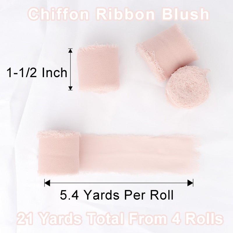 Dulinkas 4 Rolls Silk Chiffon Ribbon - Frayed Edge, 1-1/2 Inch Wide, 21 Yards Long - Handmade Fringe Ribbon for Crafts, Weddings and Home Decor - Pink #22 - Image 3