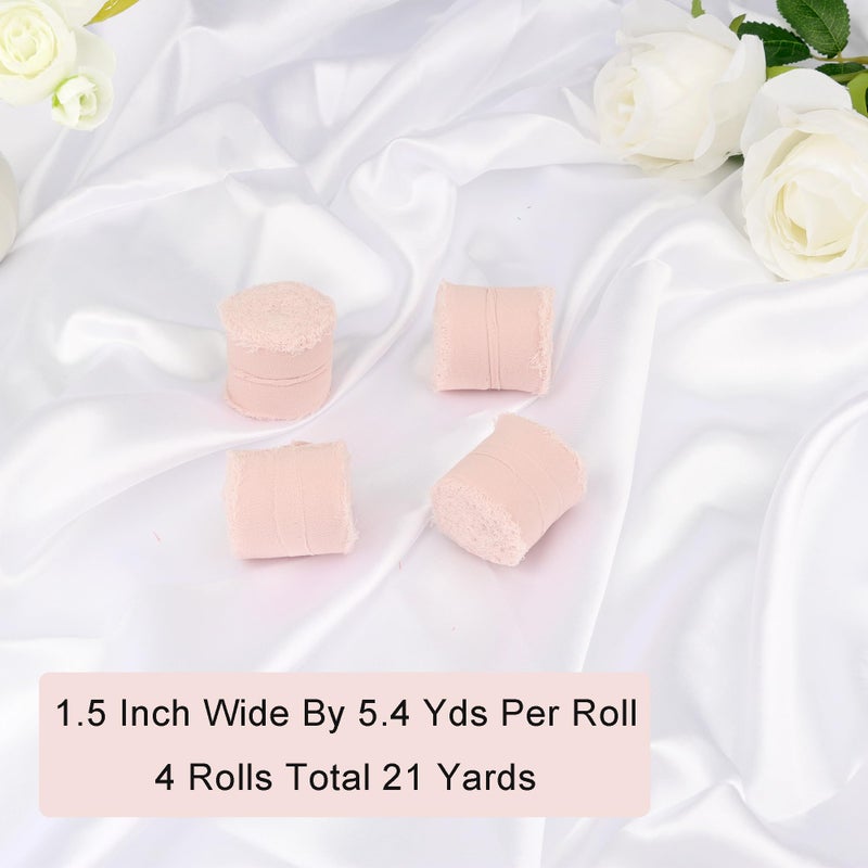 Dulinkas 4 Rolls Silk Chiffon Ribbon - Frayed Edge, 1-1/2 Inch Wide, 21 Yards Long - Handmade Fringe Ribbon for Crafts, Weddings and Home Decor - Pink #22 - Image 4