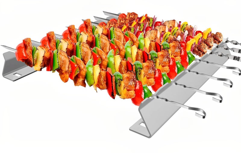Barbecue Skewer Kabob Rack For Shish Kebab SkewersStainless Steel Compatible with Wood Round Steel Flat or Bamboo Skewers Universal Holder for Grill BBQ Grilling Accessories 2 Pack