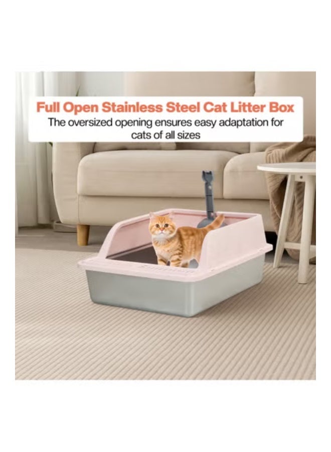 NNC PETS Stainless steel cat litter box for Indoor/Outdoor use, Durable Semi-enclosed cat toilet with High fence, Litter scoop, Non-stick, Grid design, and Detachable design, Easy to clean, 50 cm (Pink) - Image 5